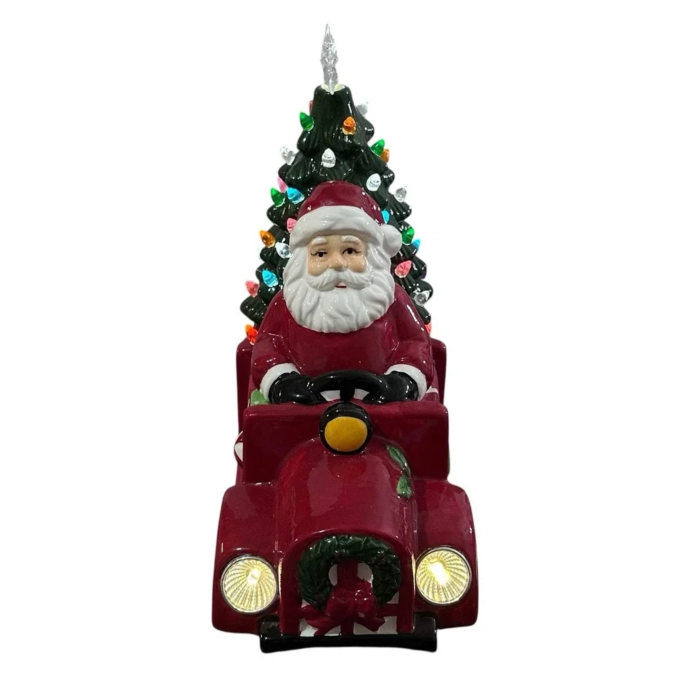 Ceramic Santa's Red Christmas Tree Delivery Truck Lights‎ Up Night Light